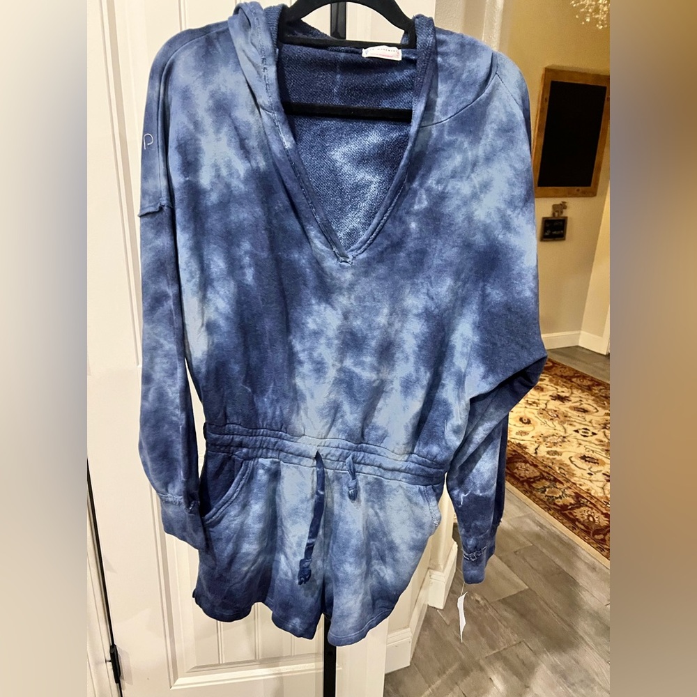 Free People Blue Tie-Dye Hooded Romper